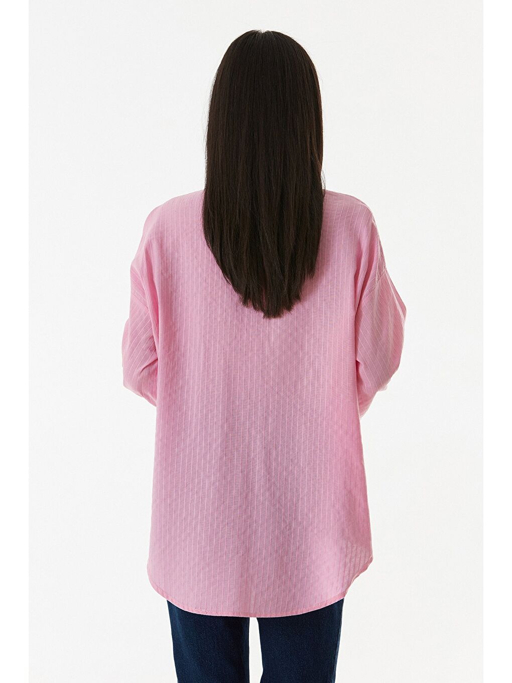Pembe Çizgili Arkası Uzun Salaş Gömlek-3