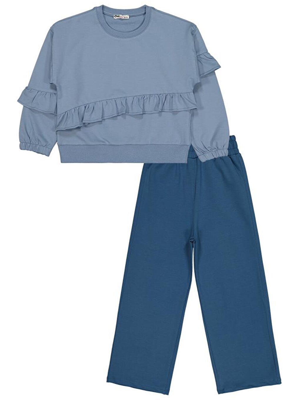 Mavi Girls Önü Fırfırlı 6-9 Yaş Eşofman Takımı