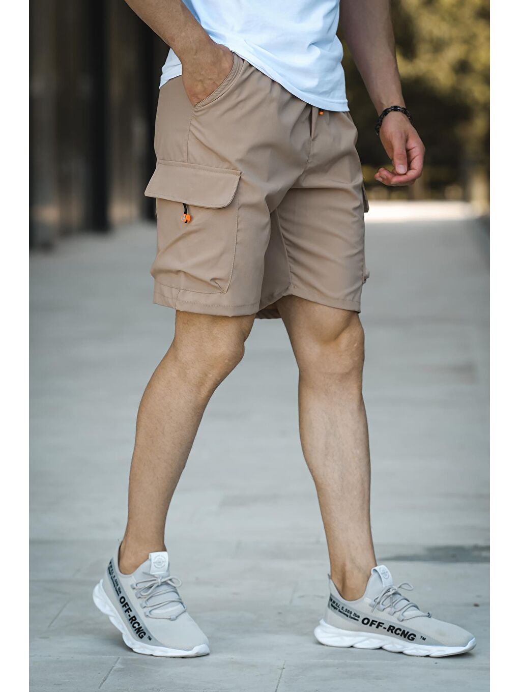Kahverengi Baskılı Kort Paraşüt Kumaş Kargo Cep Erkek Şort-3