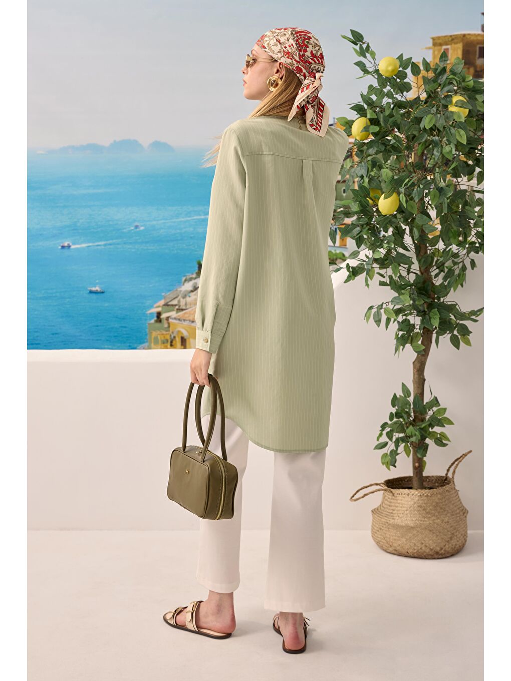 Haki Robası Verev Çizgili Gömlek Okaliptus-2