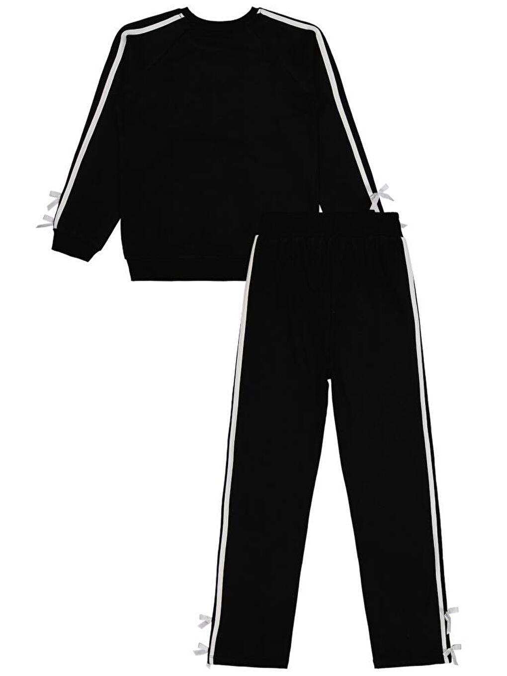 Siyah Girls Şeritli Fiyonklu 10-13 Yaş Eşofman Takımı-1