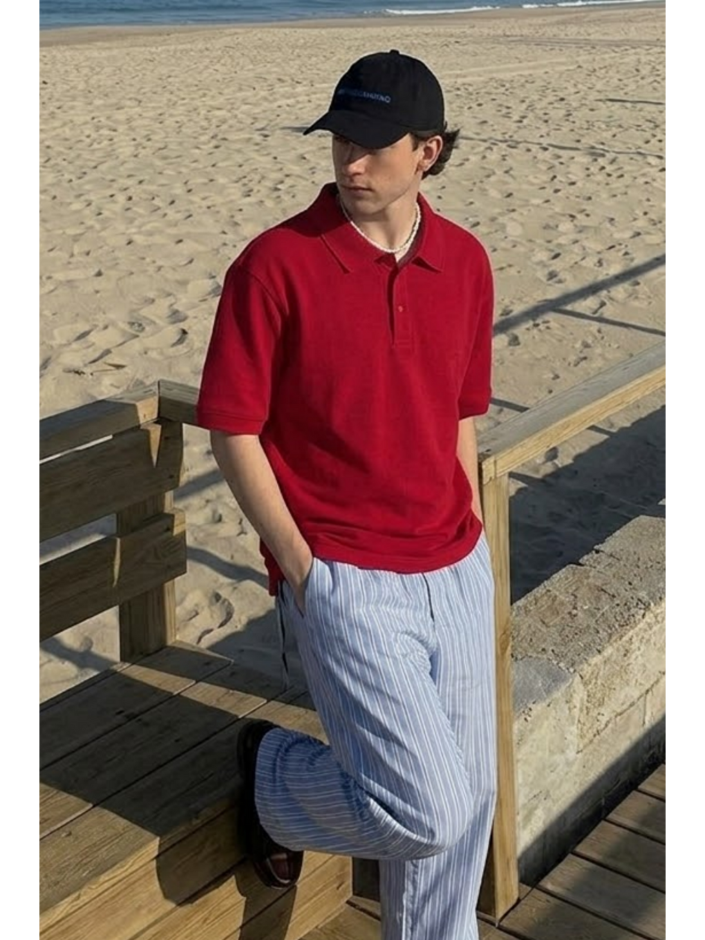 Erkek Casual Rahat Kırmızı Polo Yaka Tişört-2
