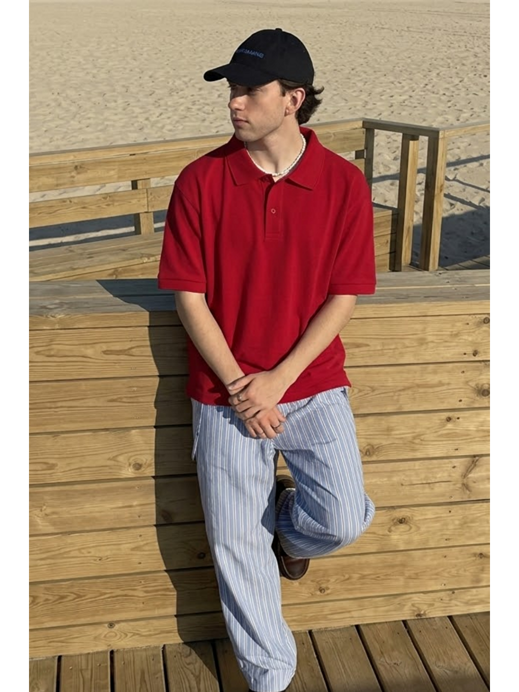 Erkek Casual Rahat Kırmızı Polo Yaka Tişört-3