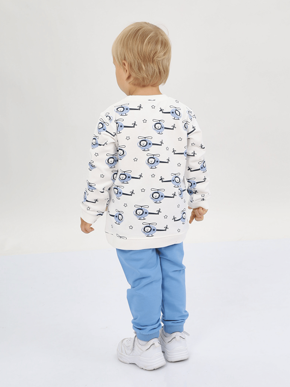 Mavi Bisiklet Yaka Baskılı Erkek Bebek Sweatshirt ve Eşofman Alt 2'li Takım-3