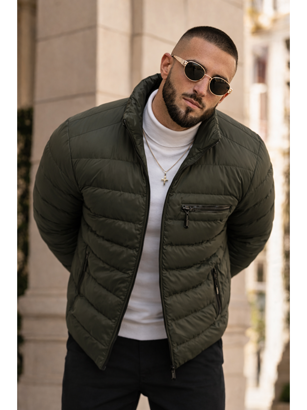 Erkek Günlük Cepli Basic Astarlı Haki Şişme Mont-1