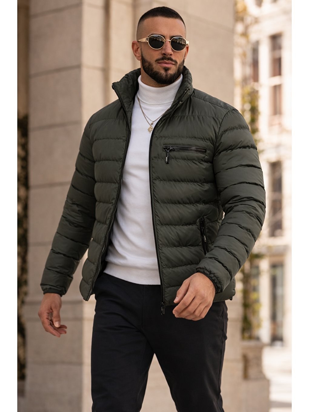 Erkek Günlük Cepli Basic Astarlı Haki Şişme Mont-2