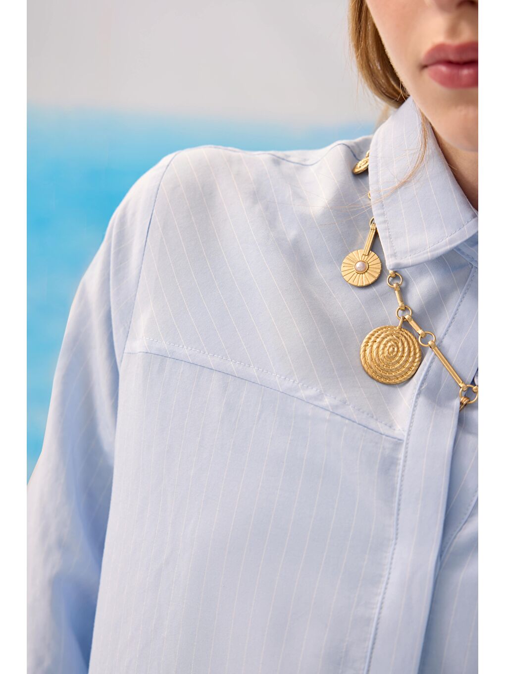 Robası Verev Çizgili Gömlek Açık Mavi-1