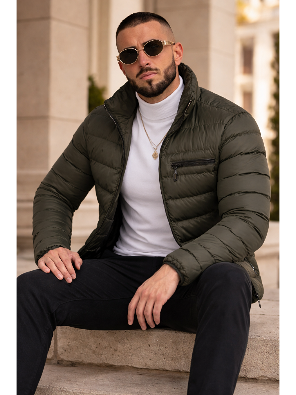 Erkek Günlük Cepli Basic Astarlı Haki Şişme Mont-3