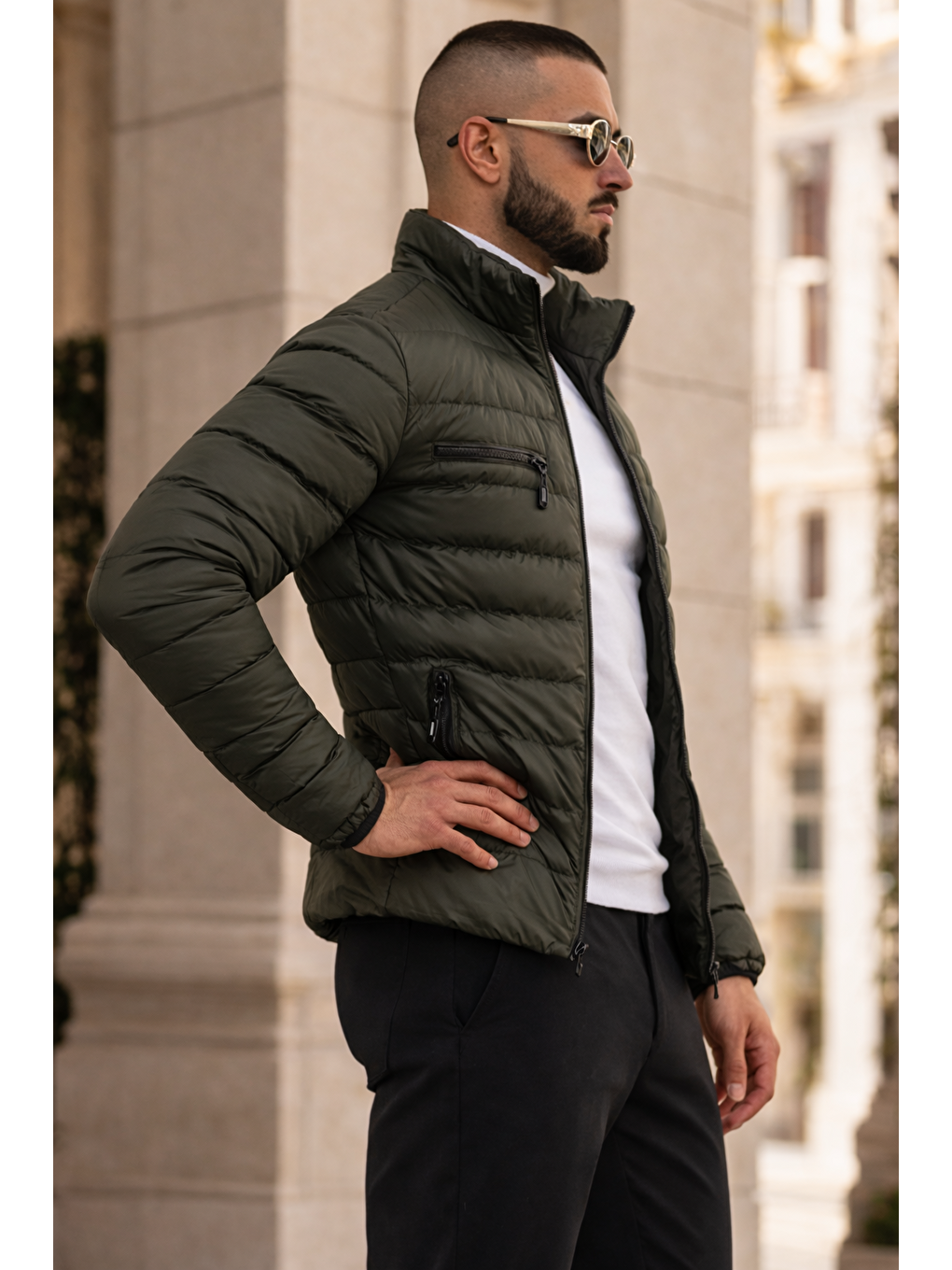 Erkek Günlük Cepli Basic Astarlı Haki Şişme Mont-4