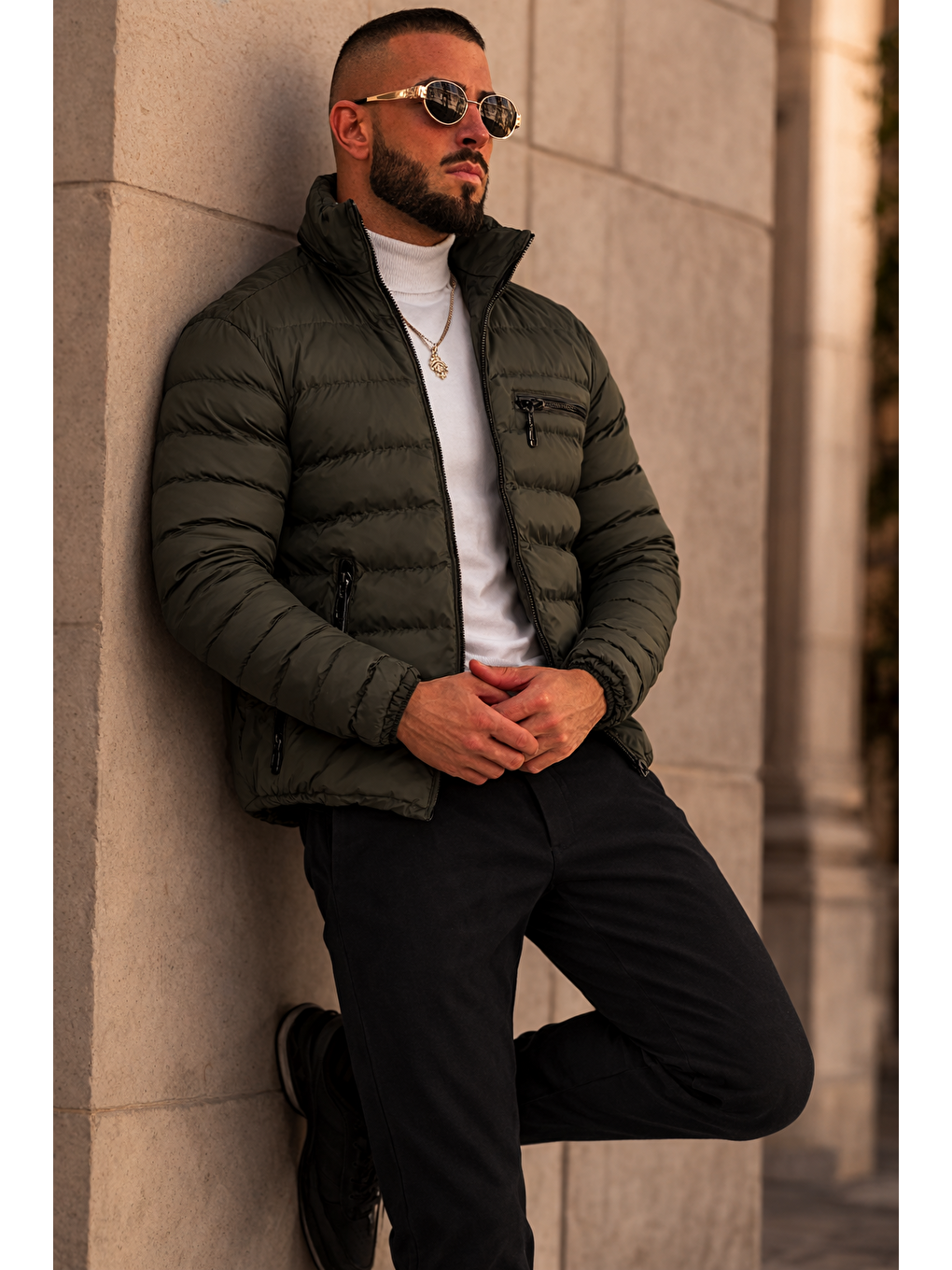 Erkek Günlük Cepli Basic Astarlı Haki Şişme Mont-5