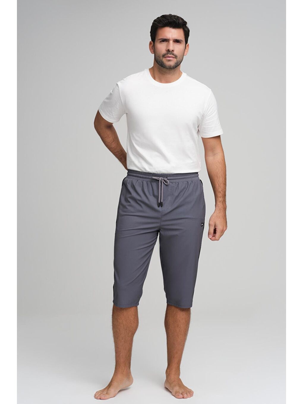 Yan Şeritli Gri Erkek Uzun Havuz Ve Deniz Şortu 2979-1