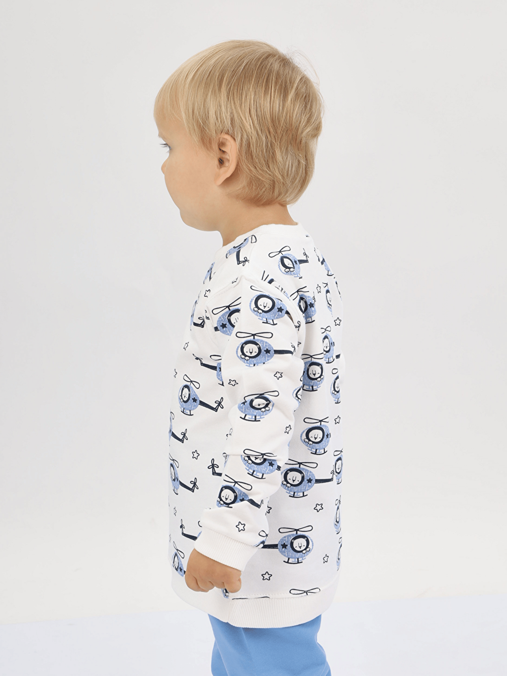 Mavi Bisiklet Yaka Baskılı Erkek Bebek Sweatshirt ve Eşofman Alt 2'li Takım-4