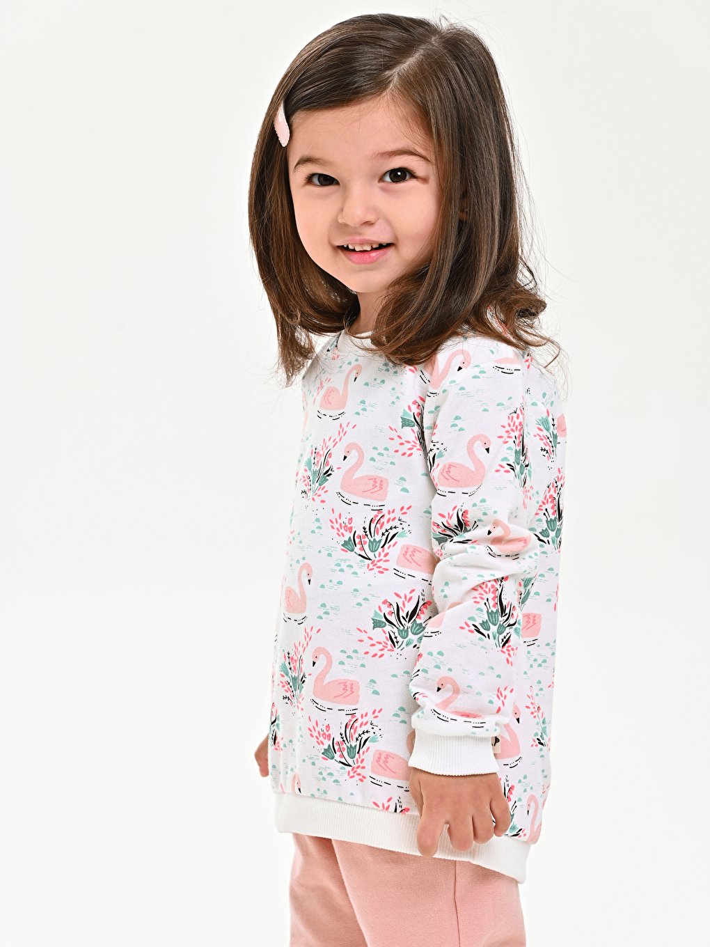 Pembe Bisiklet Yaka Baskılı Kız Bebek Sweatshirt ve Eşofman Alt 2'li Takım-5