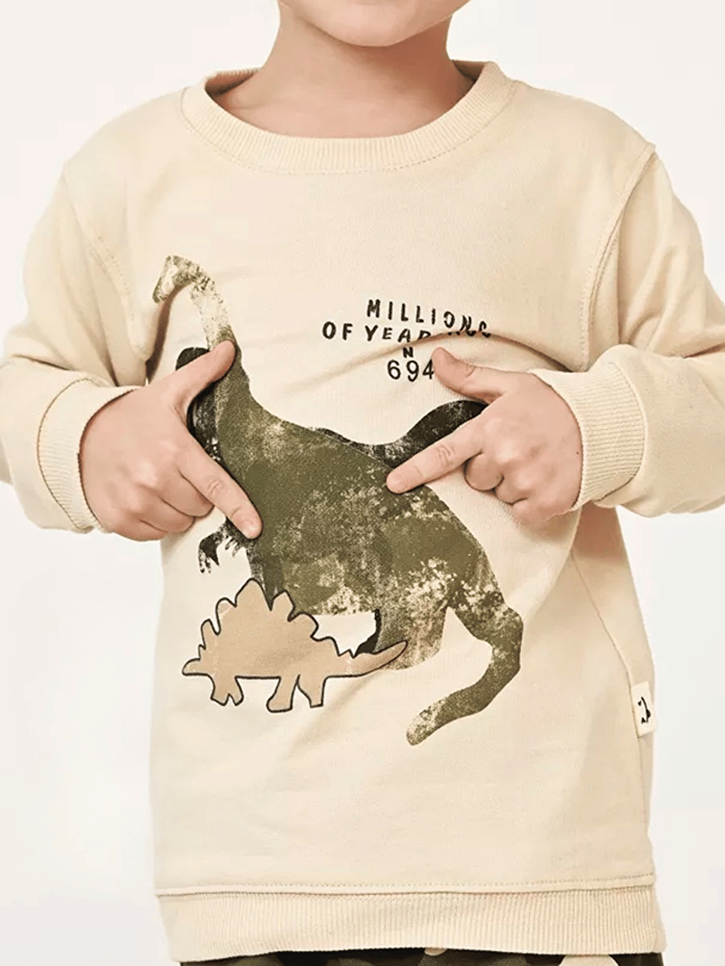 Bej Bisiklet Yaka Baskılı Erkek Bebek Sweatshirt ve Eşofman Alt 2'li Takım-2