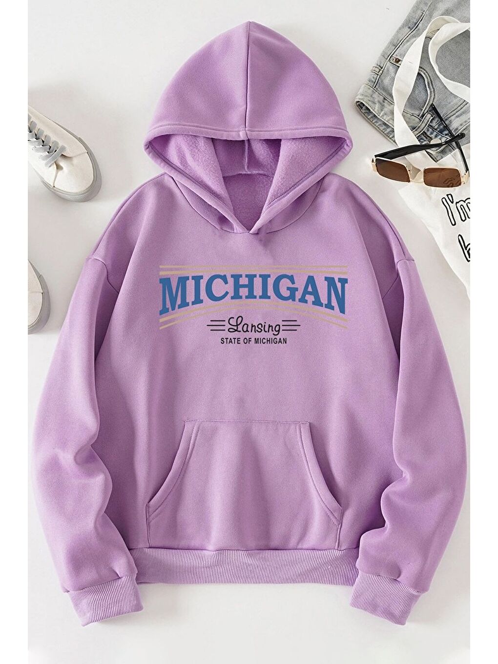 uyguntarz Lila Unisex Michigan Tasarım Sweatshirt