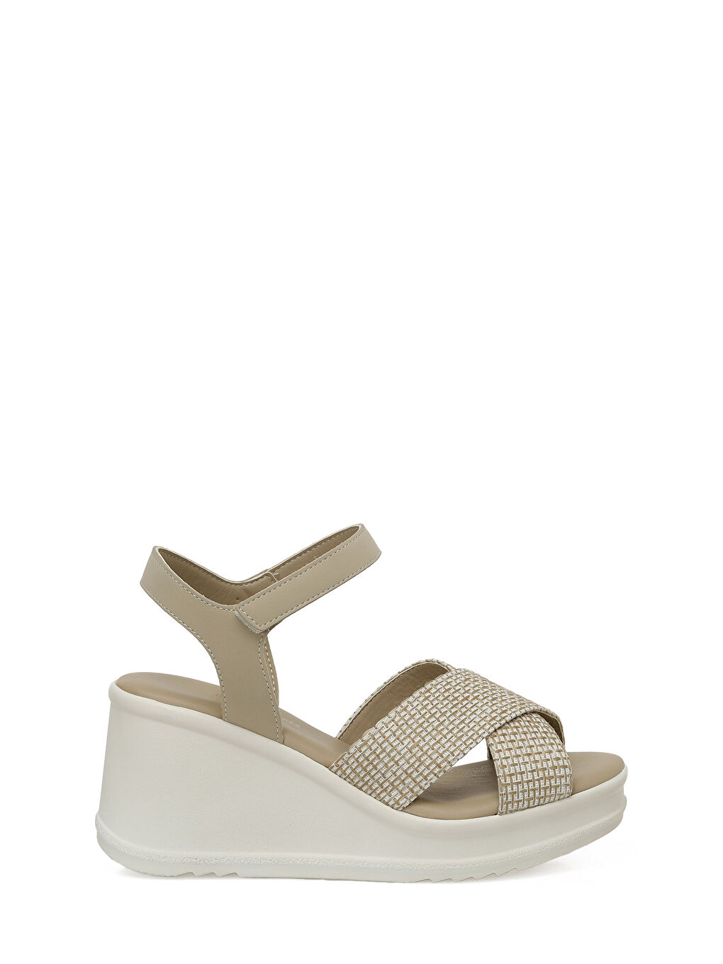 Bej 325071.Z 5FX Krem Kadın Dolgu Topuk Sandalet