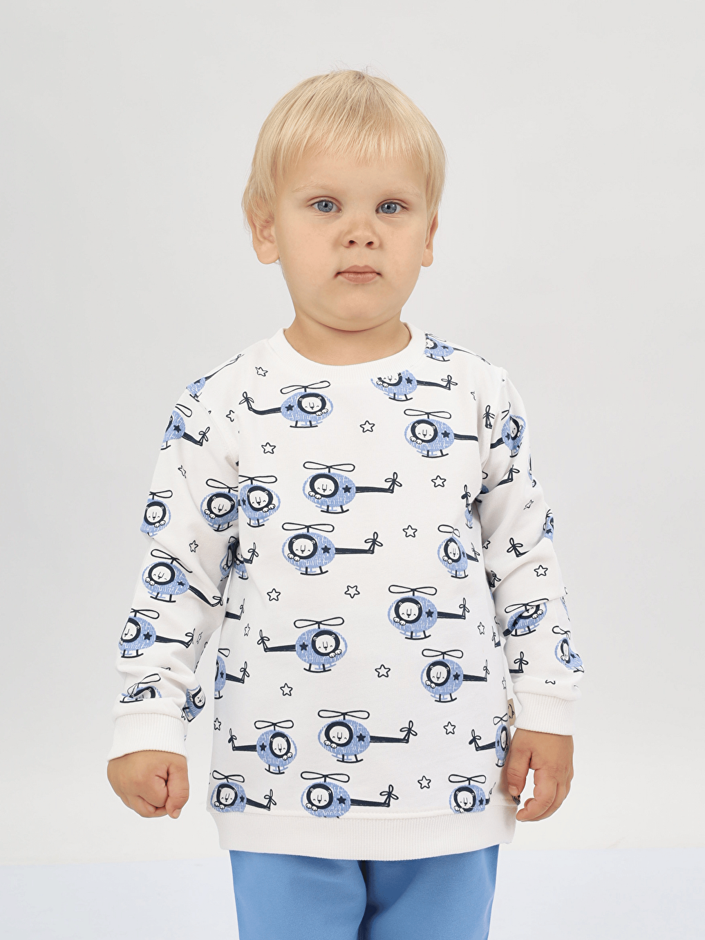 Mavi Bisiklet Yaka Baskılı Erkek Bebek Sweatshirt ve Eşofman Alt 2'li Takım-5