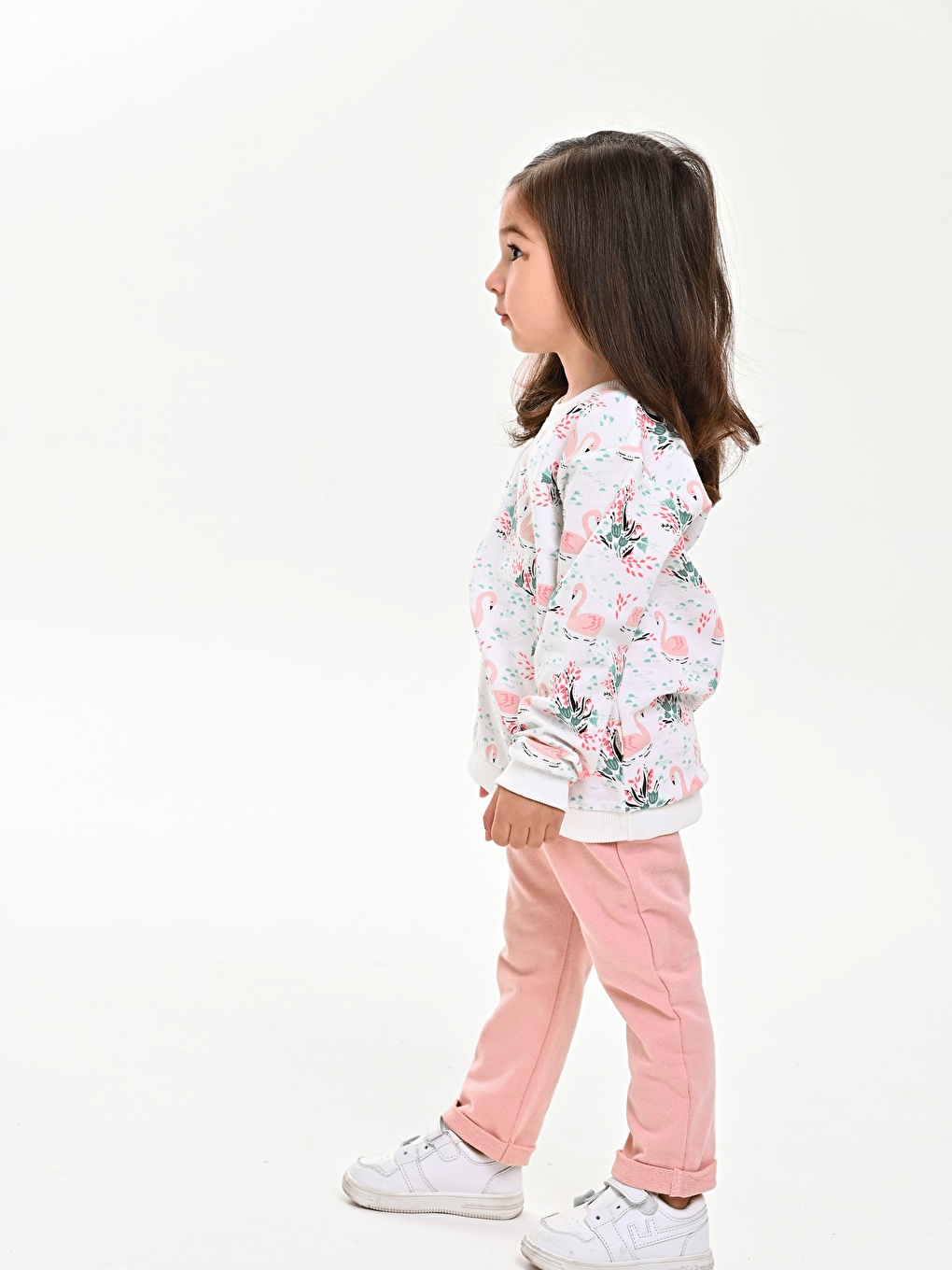 Pembe Bisiklet Yaka Baskılı Kız Bebek Sweatshirt ve Eşofman Alt 2'li Takım-6