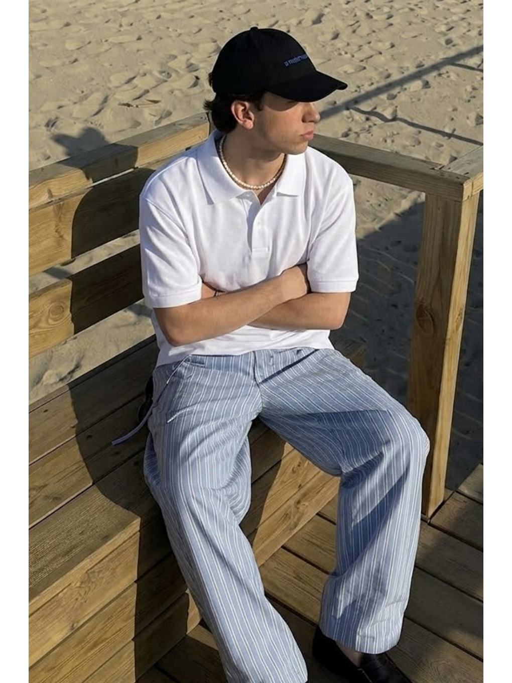 Erkek Casual Rahat Beyaz Polo Yaka Tişört-1