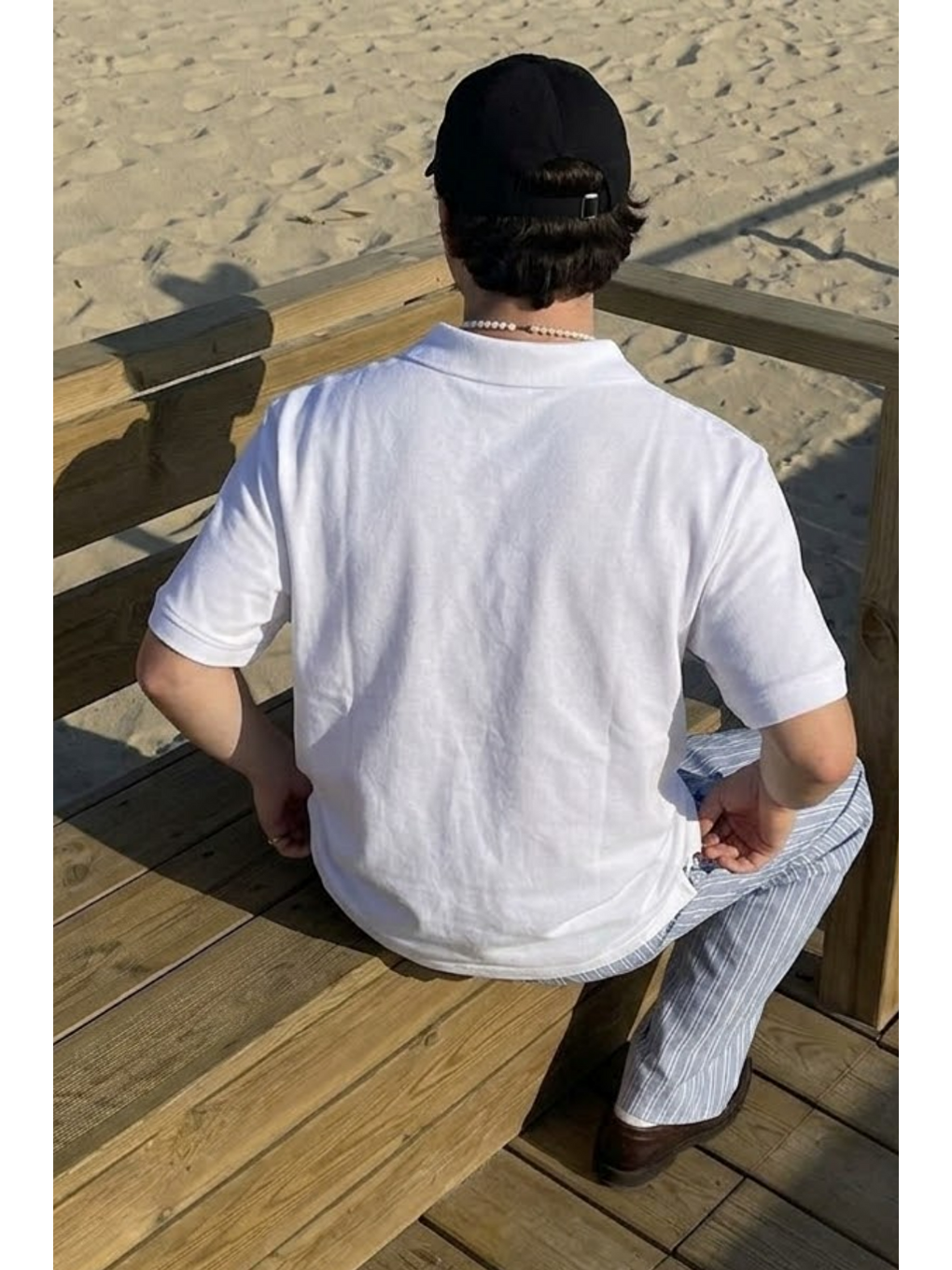 Erkek Casual Rahat Beyaz Polo Yaka Tişört-2