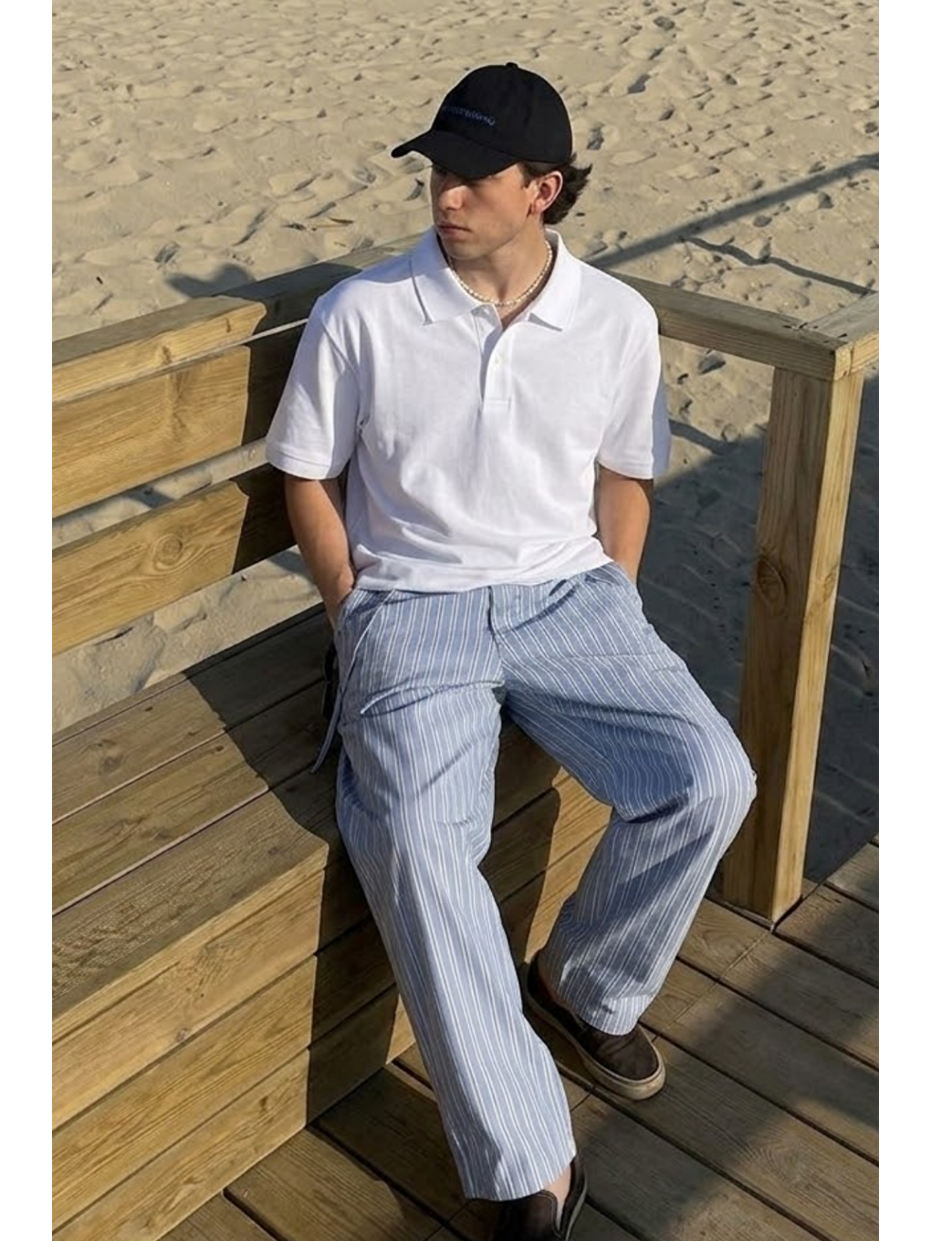 Erkek Casual Rahat Beyaz Polo Yaka Tişört-3