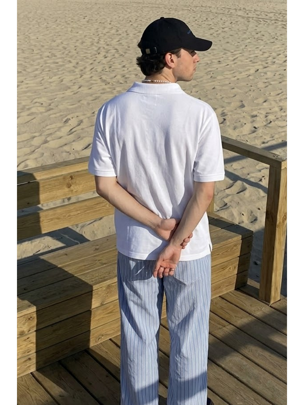Erkek Casual Rahat Beyaz Polo Yaka Tişört-5