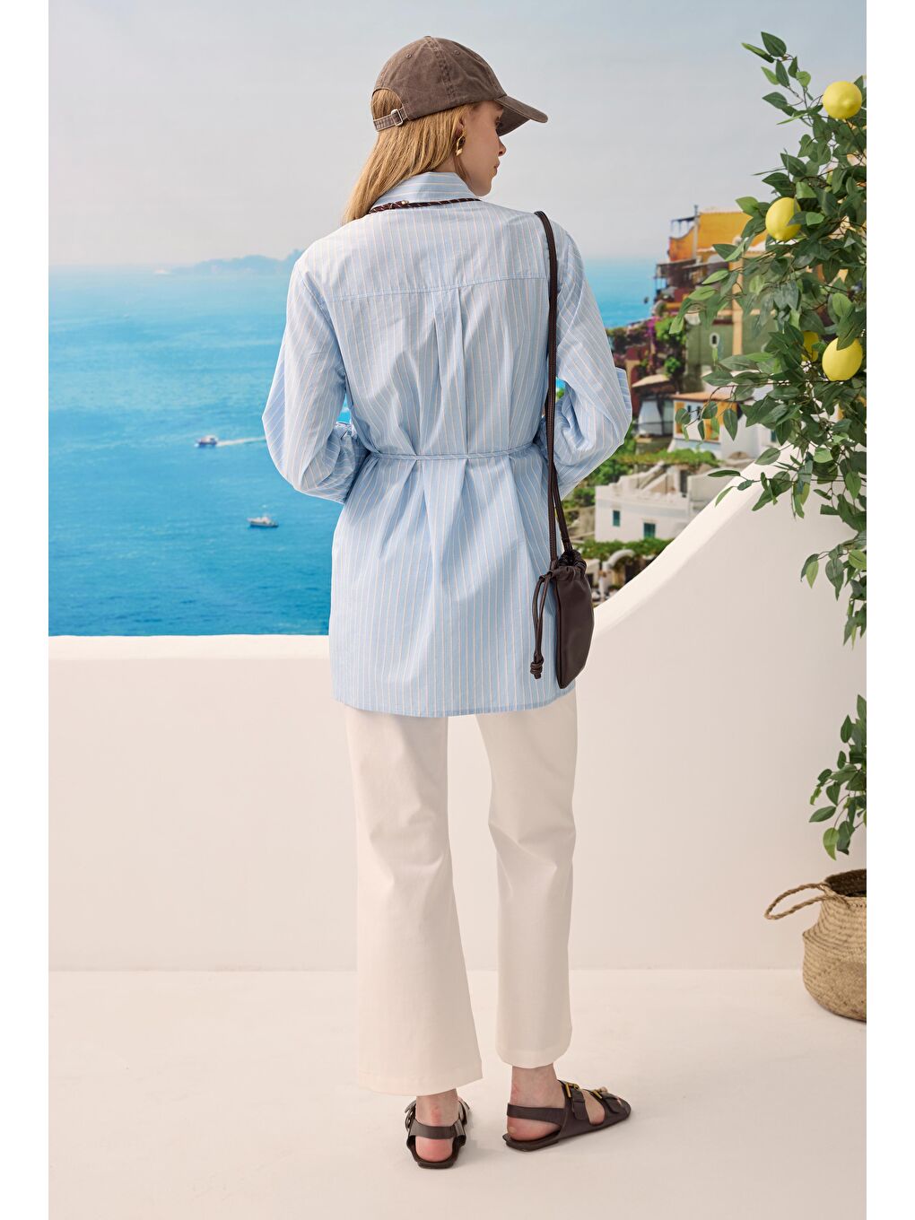 Bağcıklı Çizgili Gömlek Mavi-2