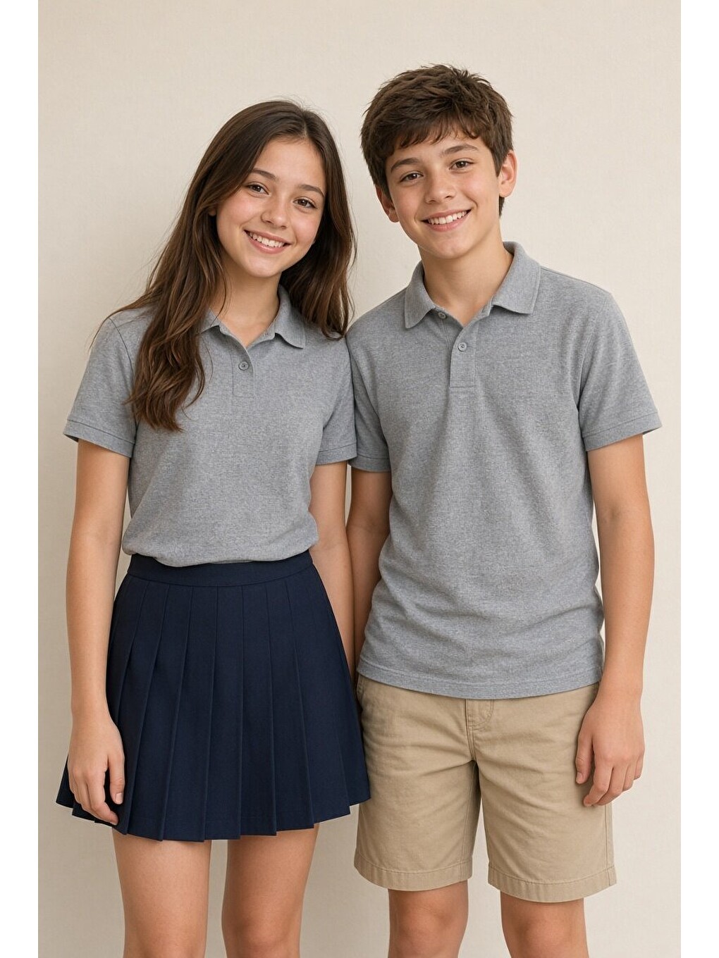 Gri Kız/erkek Çocuk Polo Yaka Kısa Kol Okul Tişörtü 24794-3