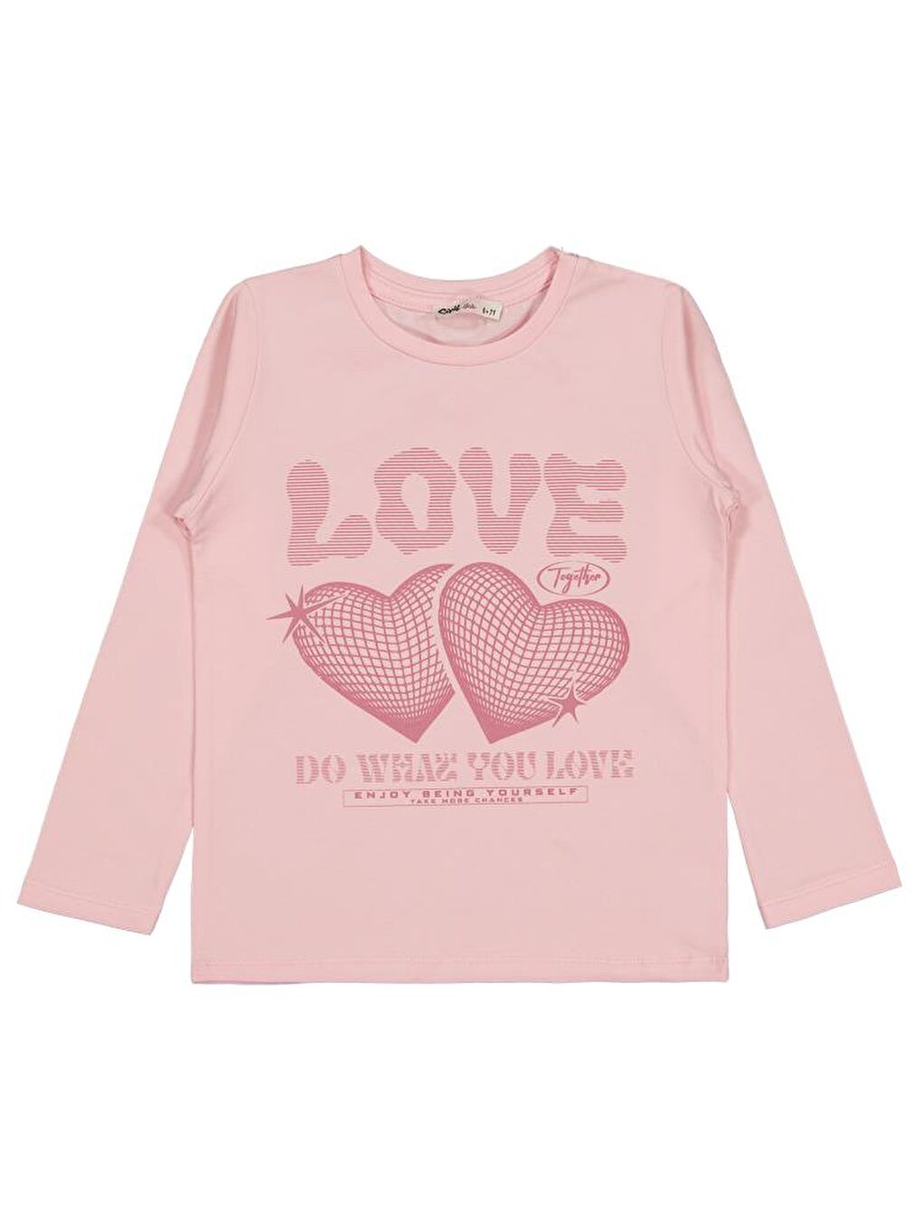 Pembe Girls Kalp Baskılı 6-9 Yaş Sweatshirt-1