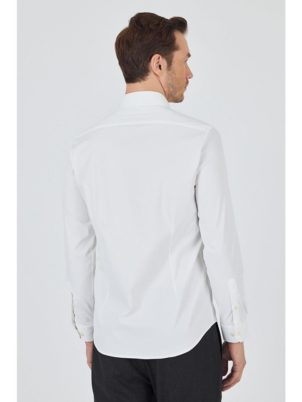 Kahverengi Açık Krem Sert Yaka Cepsiz Gabardin Uzun Kol Slim Fit Esnek Gömlek 1004250234-4