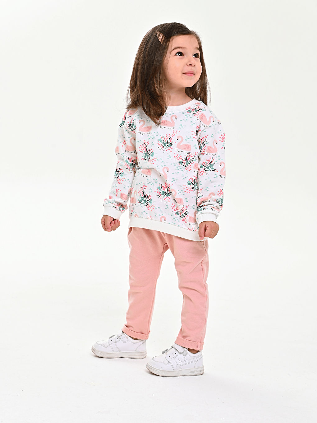 Pembe Bisiklet Yaka Baskılı Kız Bebek Sweatshirt ve Eşofman Alt 2'li Takım-7