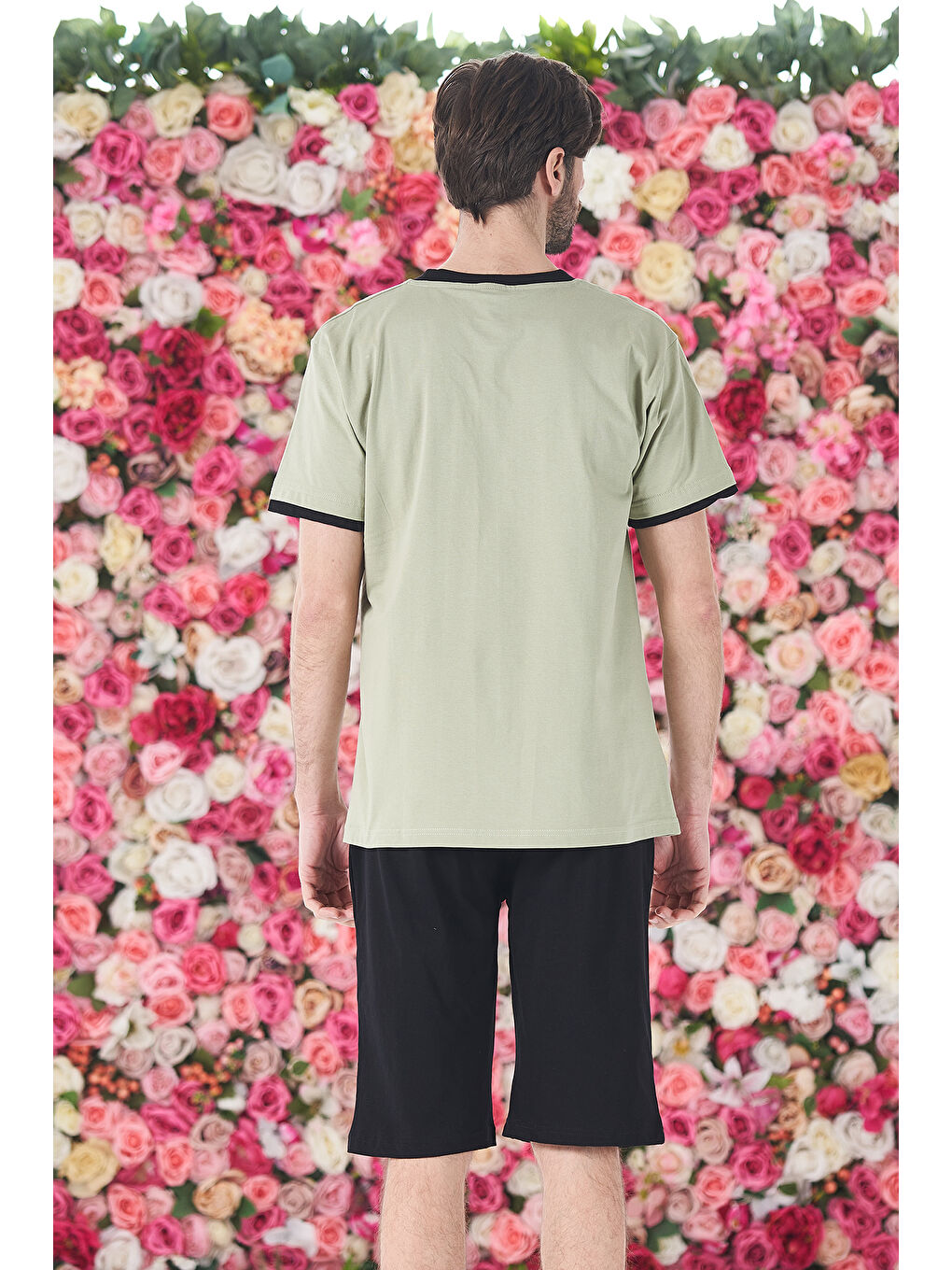 Erkek Şort Tişört %100 Pamuk Şortlu Pijama Takımı 25258 Haki-1