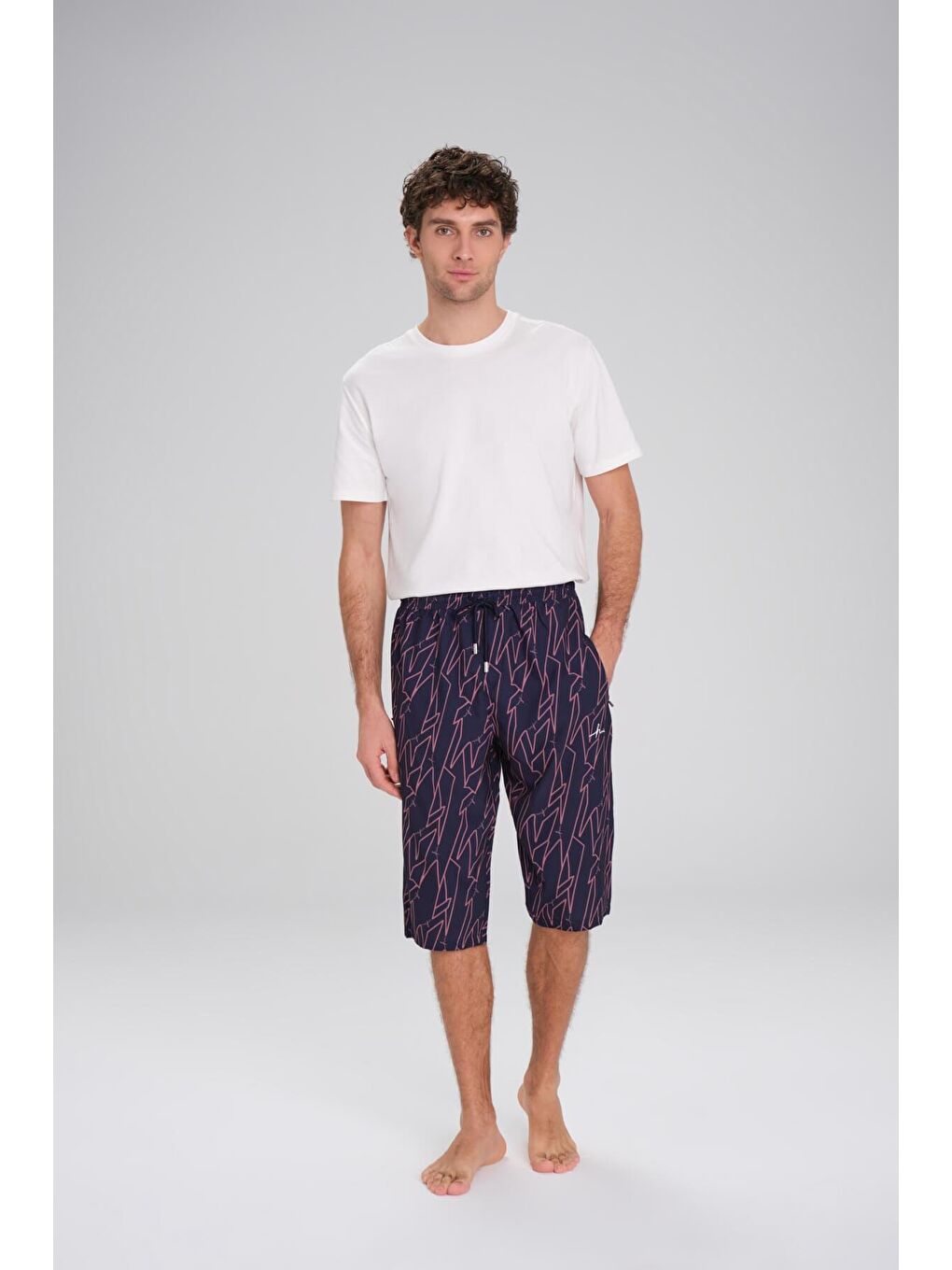 Desenli Lacivert Erkek Uzun Erkek Havuz Ve Deniz Şortu 242