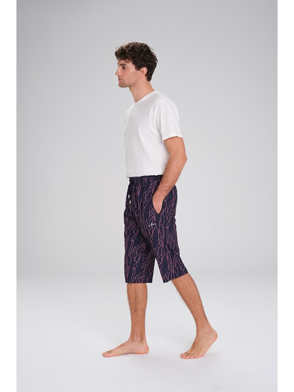 Desenli Lacivert Erkek Uzun Erkek Havuz Ve Deniz Şortu 242-1