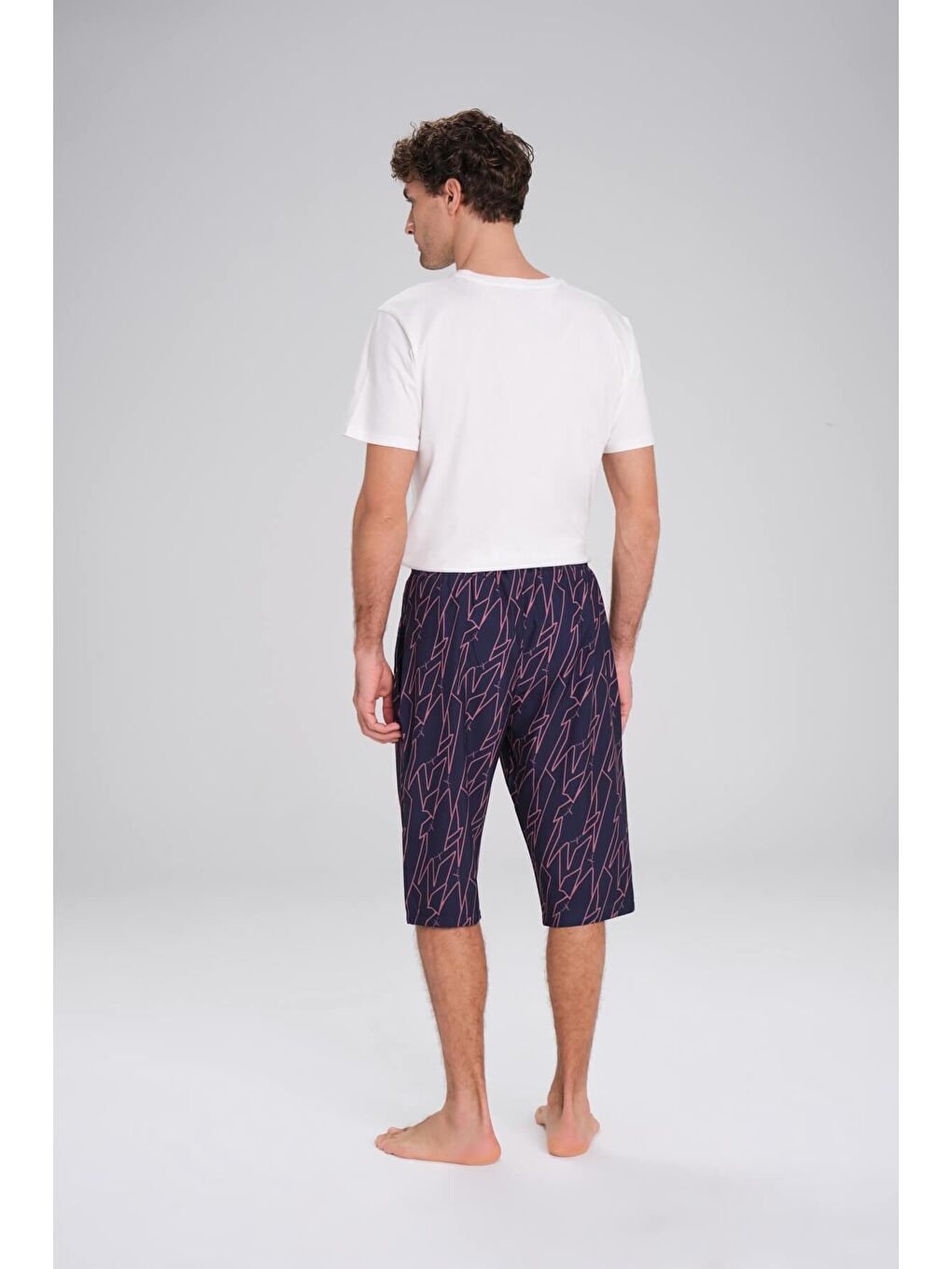 Desenli Lacivert Erkek Uzun Erkek Havuz Ve Deniz Şortu 242-2