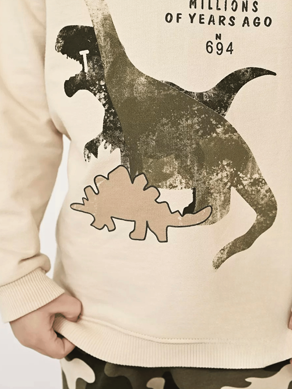 Bej Bisiklet Yaka Baskılı Erkek Bebek Sweatshirt ve Eşofman Alt 2'li Takım-4