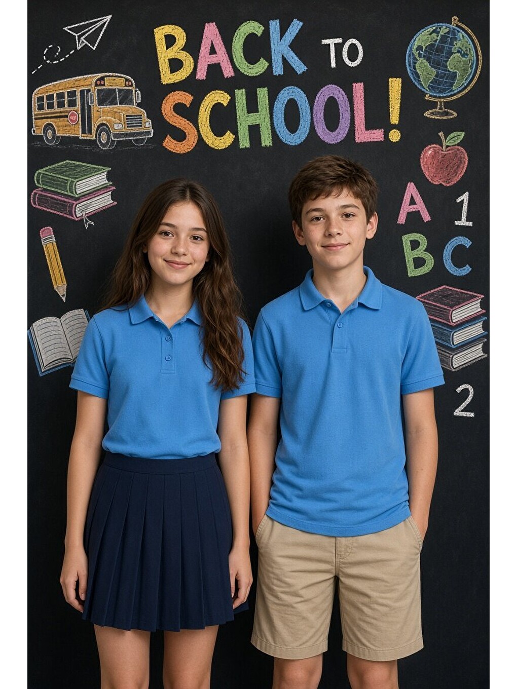Mavi Kız/erkek Çocuk Polo Yaka Kısa Kol Okul Tişörtü 24792-3
