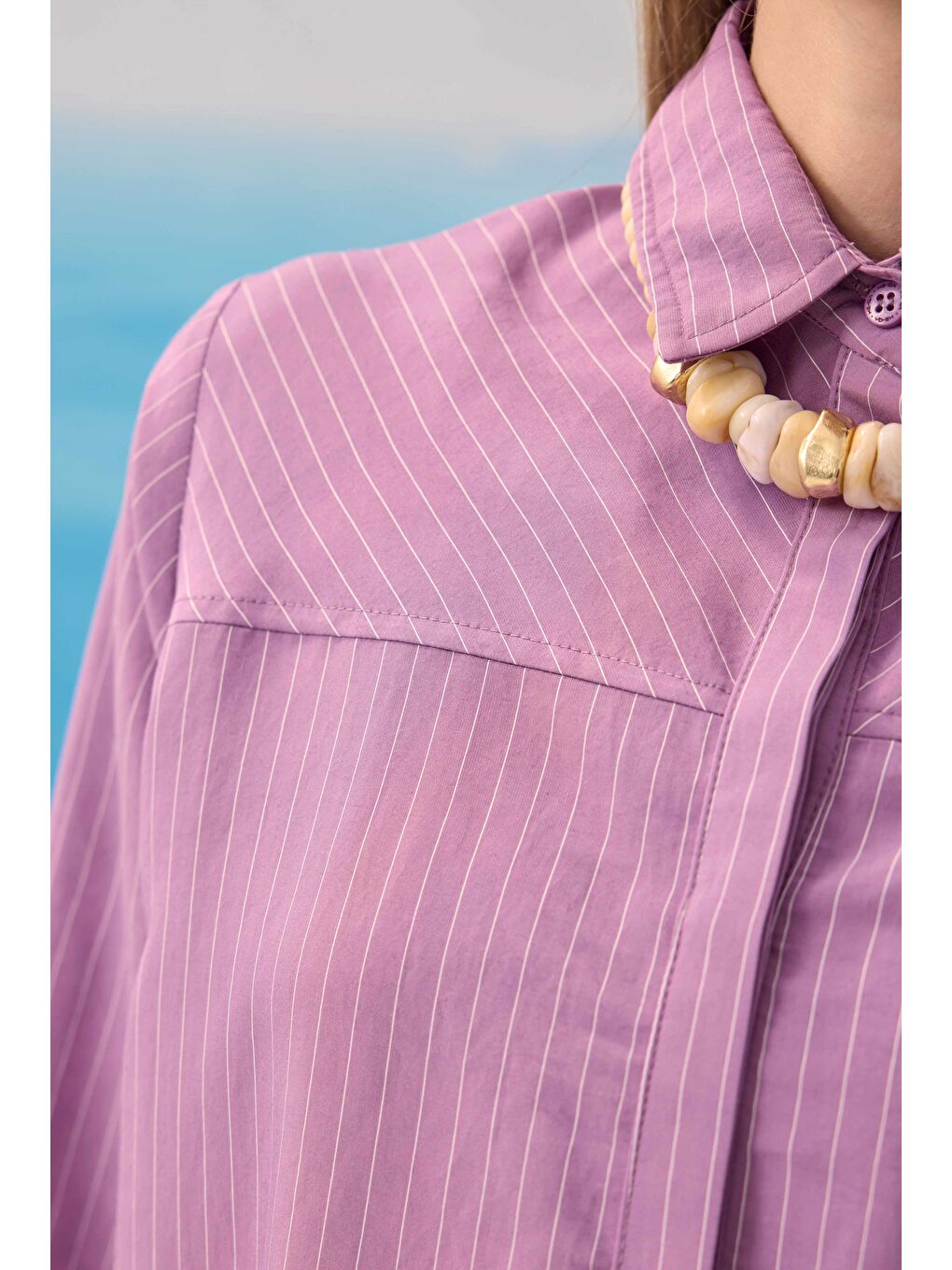 Lila Robası Verev Çizgili Gömlek Leylak-1