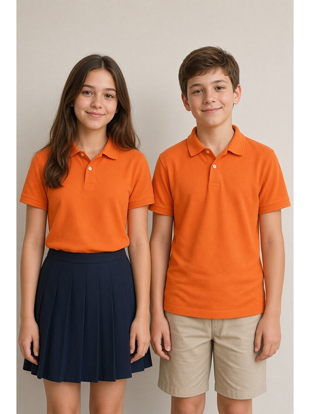 Turuncu Kız/erkek Çocuk Polo Yaka Kısa Kol Okul Tişörtü 24796-3