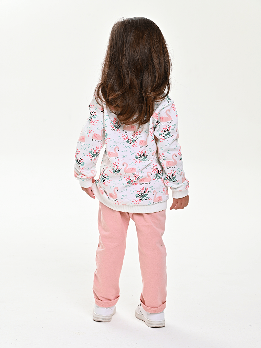 Pembe Bisiklet Yaka Baskılı Kız Bebek Sweatshirt ve Eşofman Alt 2'li Takım-8