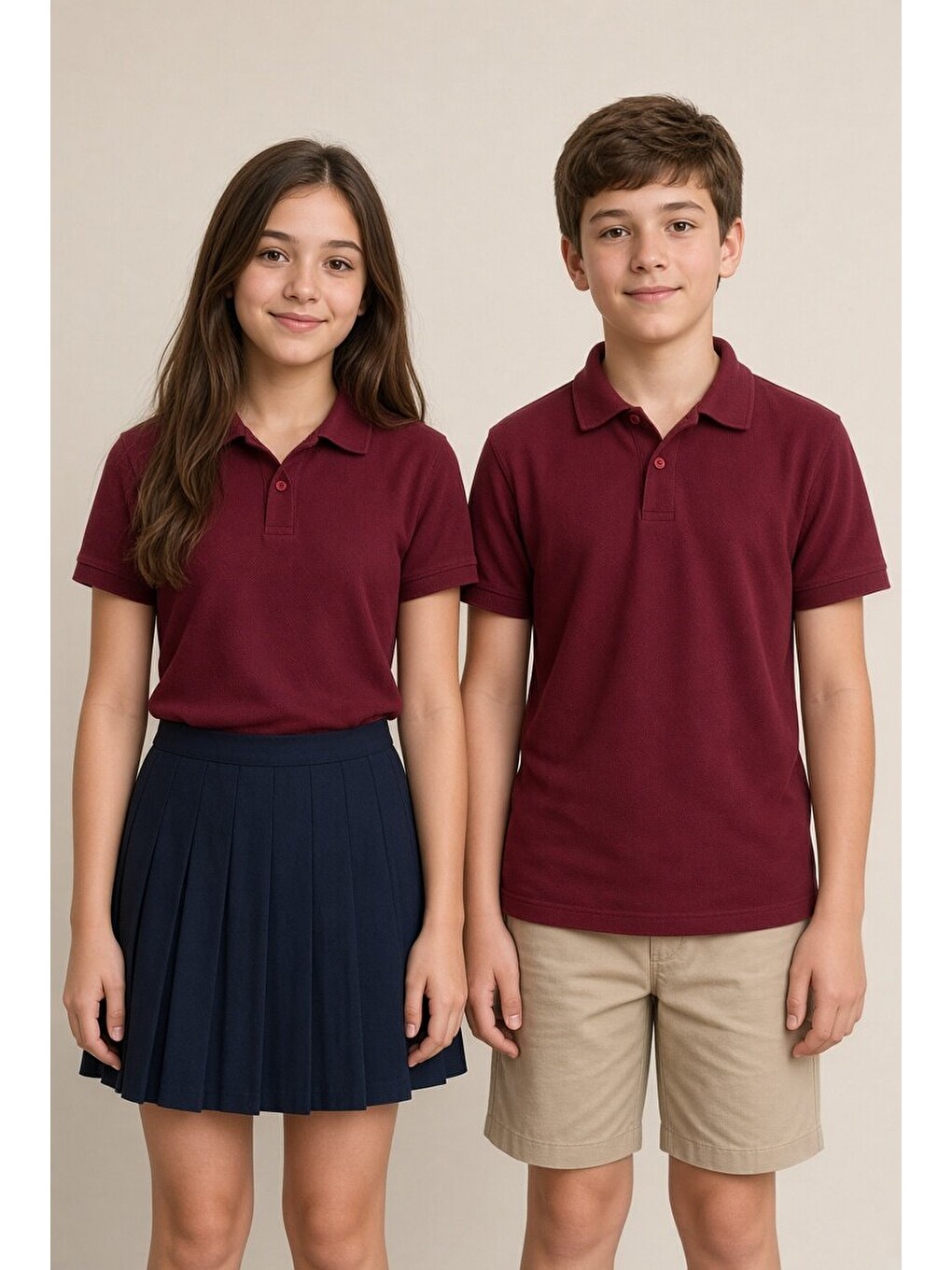 Bordo Kız/erkek Çocuk Polo Yaka Kısa Kol Okul Tişörtü 24797-1