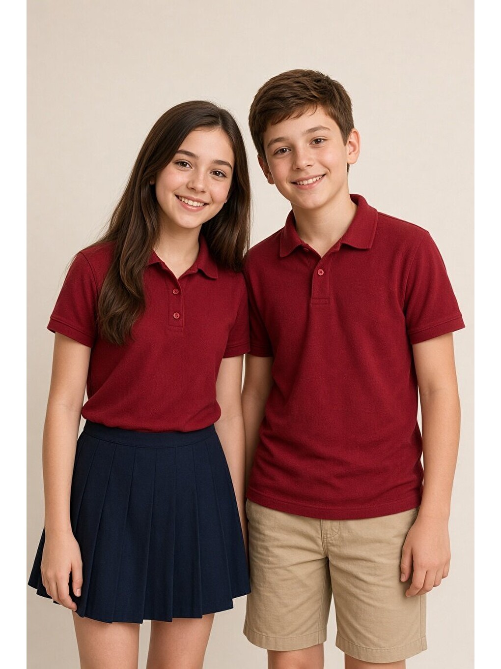 Bordo Kız/erkek Çocuk Polo Yaka Kısa Kol Okul Tişörtü 24797-2