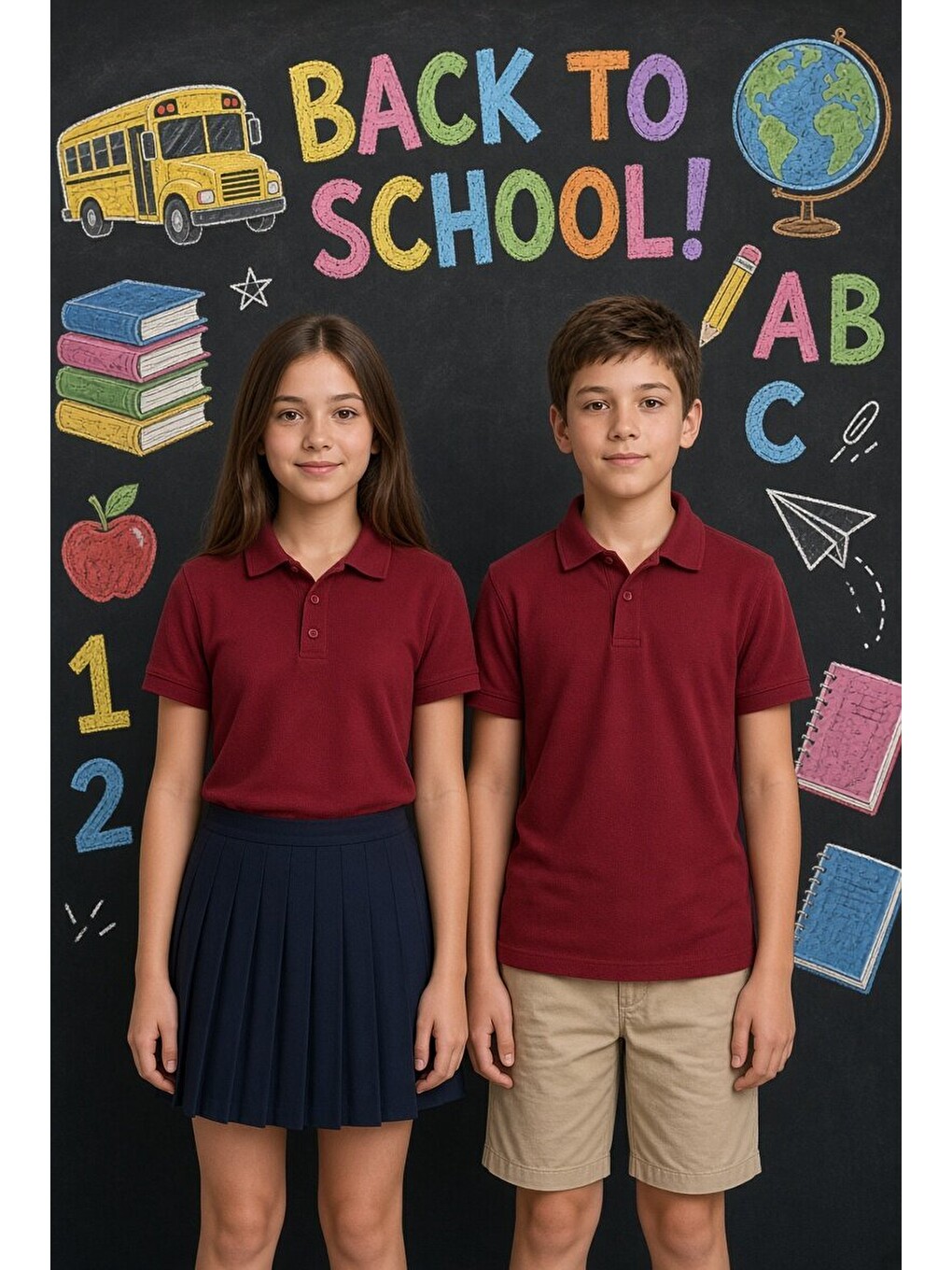 Bordo Kız/erkek Çocuk Polo Yaka Kısa Kol Okul Tişörtü 24797-3