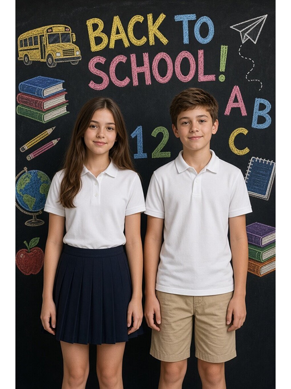 Beyaz Kız/erkek Çocuk Polo Yaka Kısa Kol Okul Tişörtü 24793
