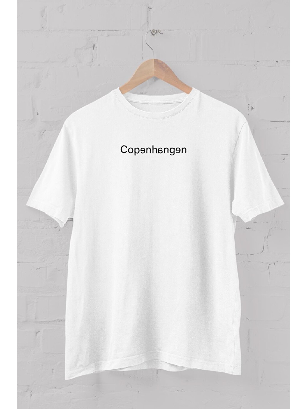 Beyaz Copenhagen Baskılı Bisiklet Yaka Erkek Tişört