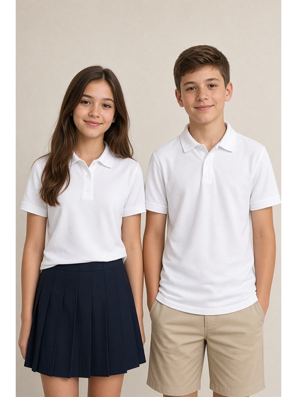 Beyaz Kız/erkek Çocuk Polo Yaka Kısa Kol Okul Tişörtü 24793-2
