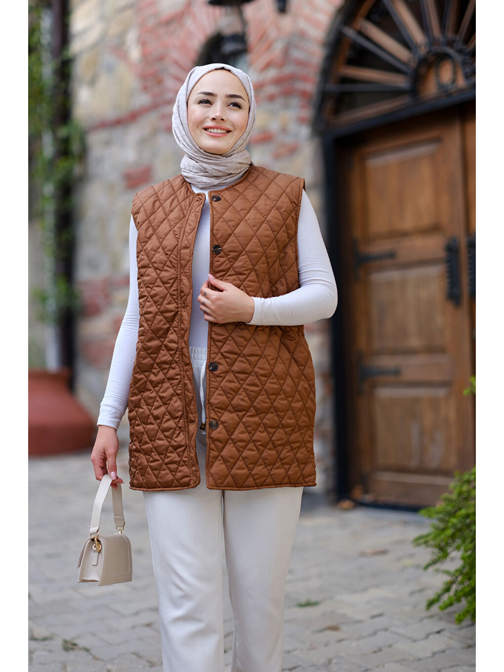 Locco Moda Taba Baklava Desen İnce Yelek Taba - 1