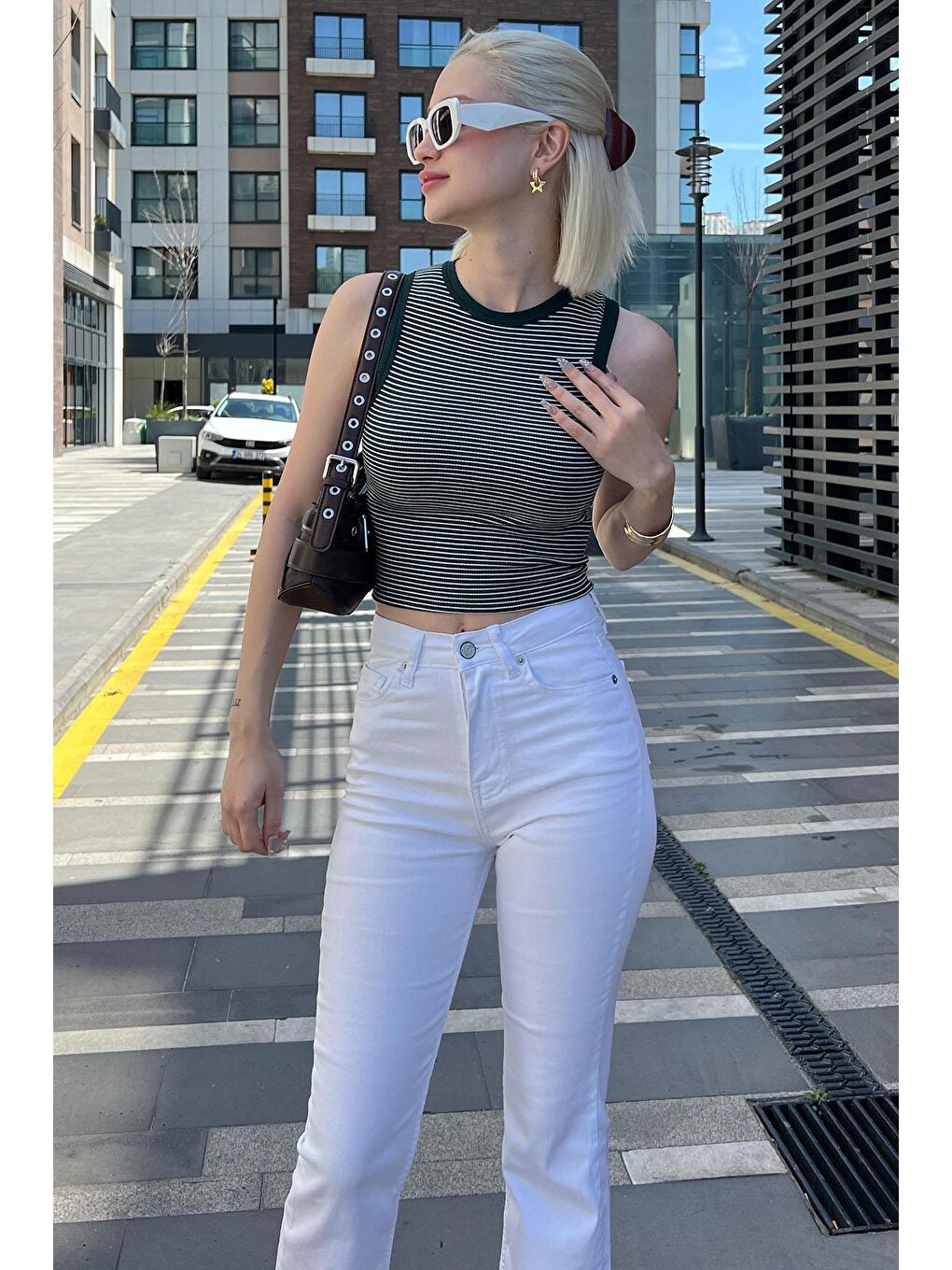 Yeşil Kalın Askılı Elastanlı Crop Atlet Mg2118-1