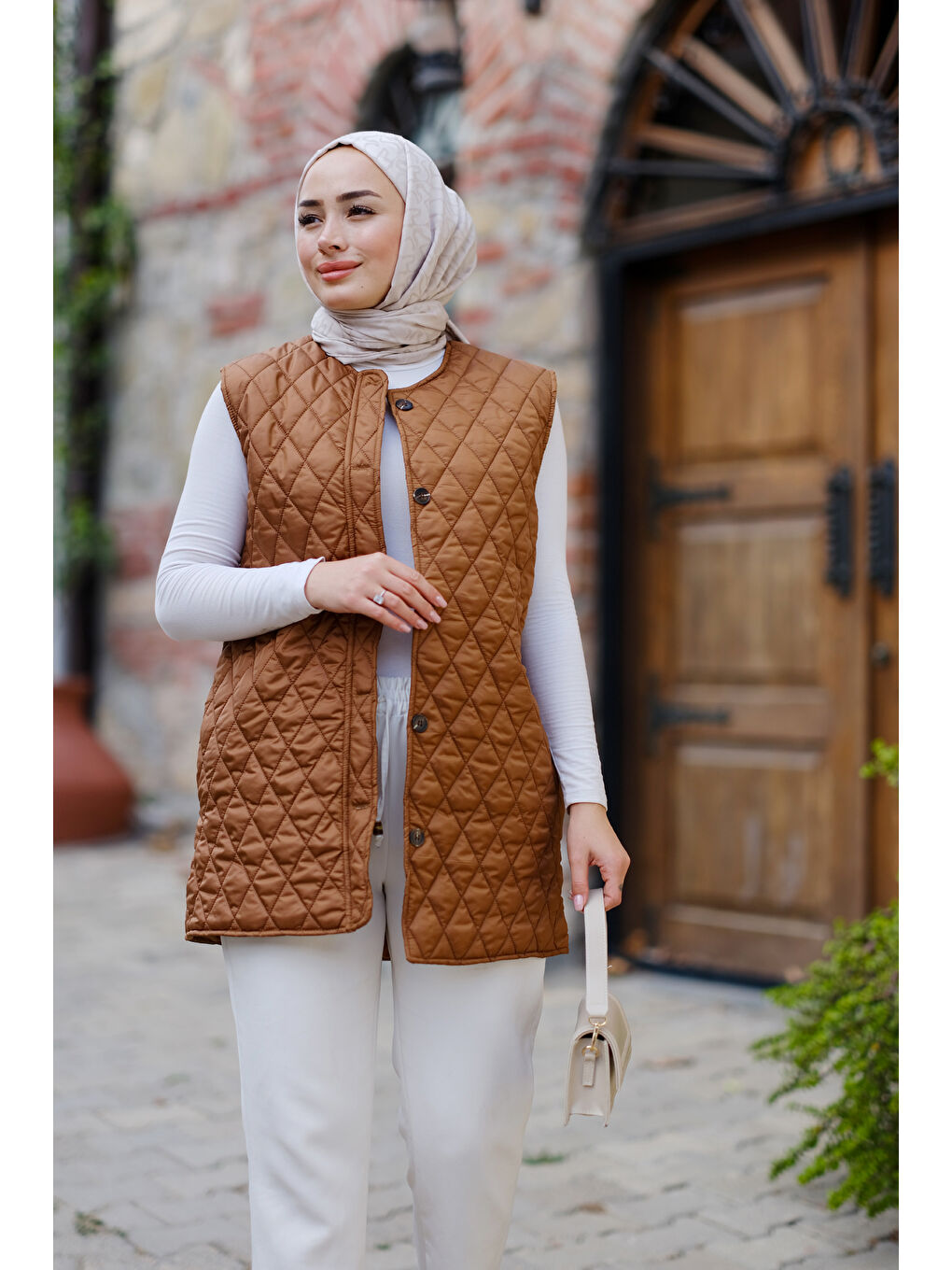 Locco Moda Taba Baklava Desen İnce Yelek Taba - 3