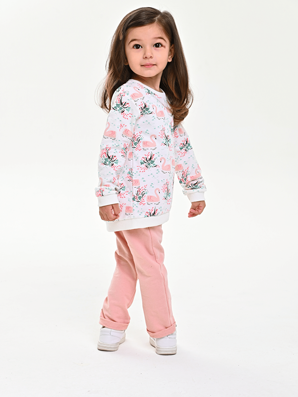 Pembe Bisiklet Yaka Baskılı Kız Bebek Sweatshirt ve Eşofman Alt 2'li Takım-9